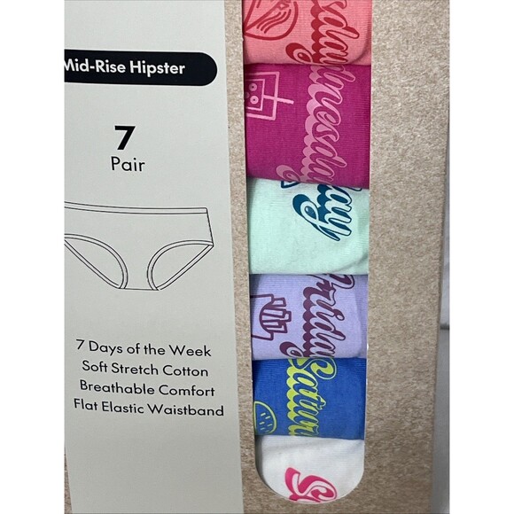 No Boundaries Mid-Rise Hipster 7 Pair Days of the Week Multi Size XS 0-2 NEW - Picture 2 of 5